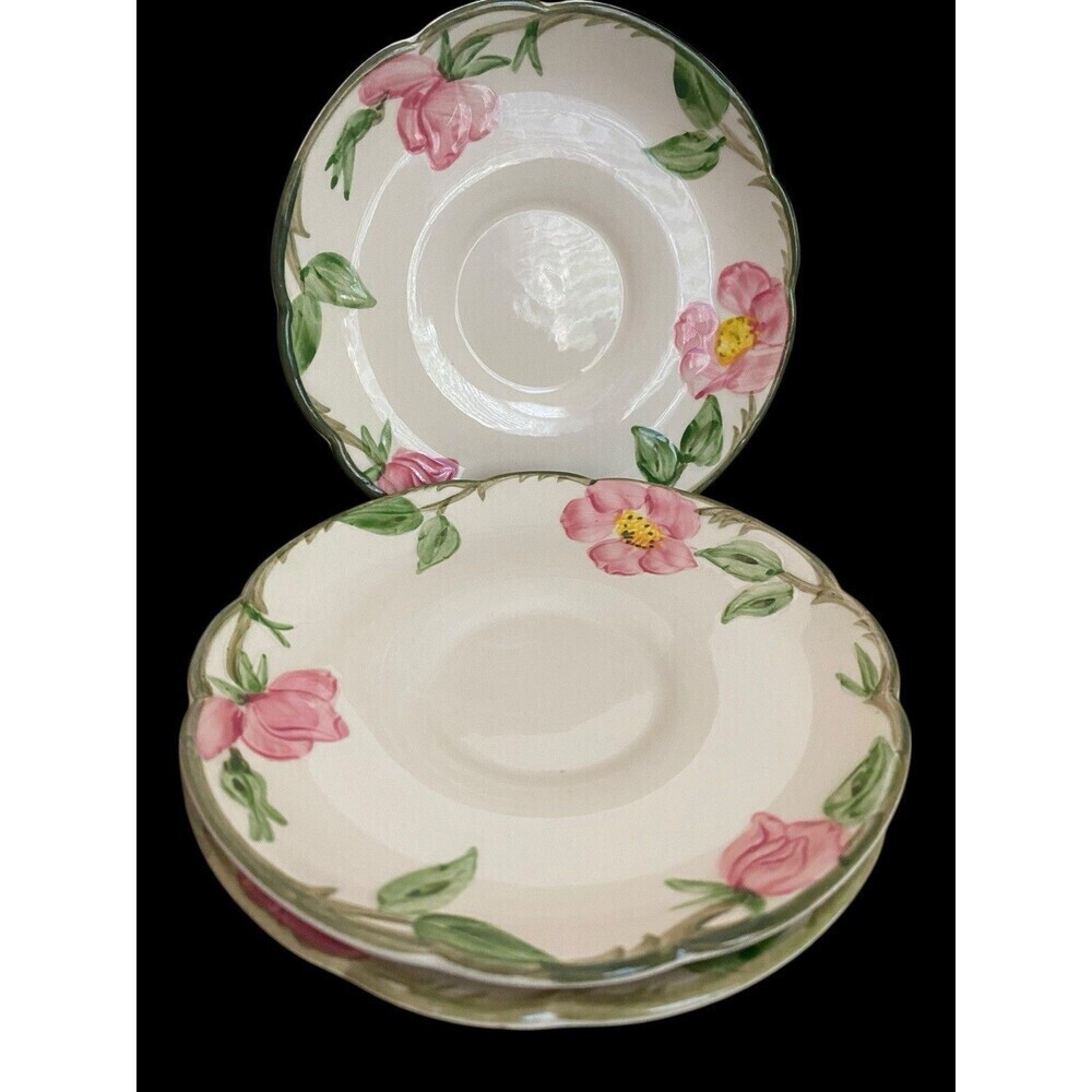 3 Vintage Franciscan Desert Rose Saucers Replacement 5.75" USA Floral 1940s